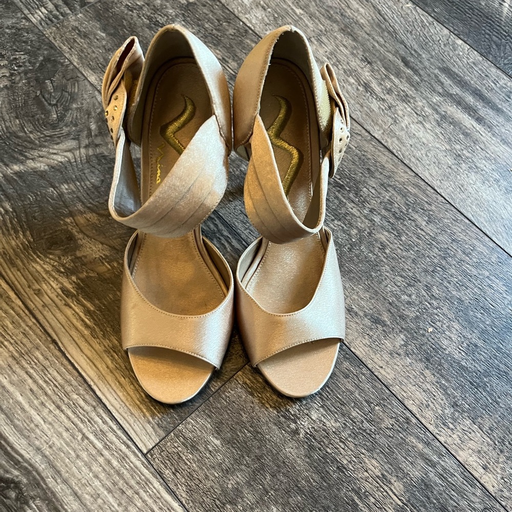 Gold open toed heels